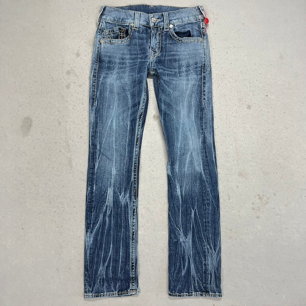 True Religion Section Straight Leg Jeans Mens 30 Blue Distressed Acid Wash Y2K